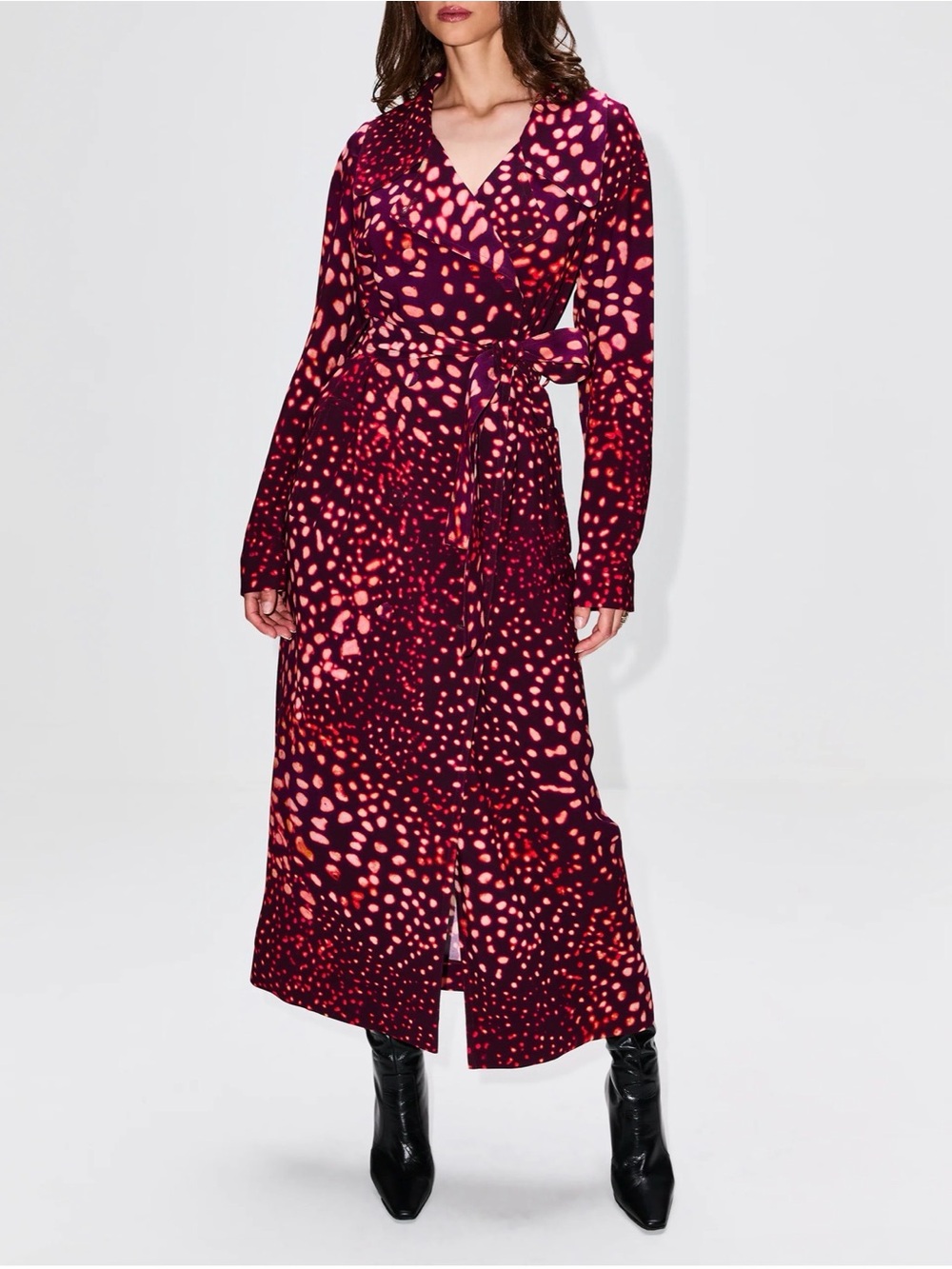 Dries Van Noten Roland Trench Long Sleeve Double Breasted Maxi Dress in Burgundy